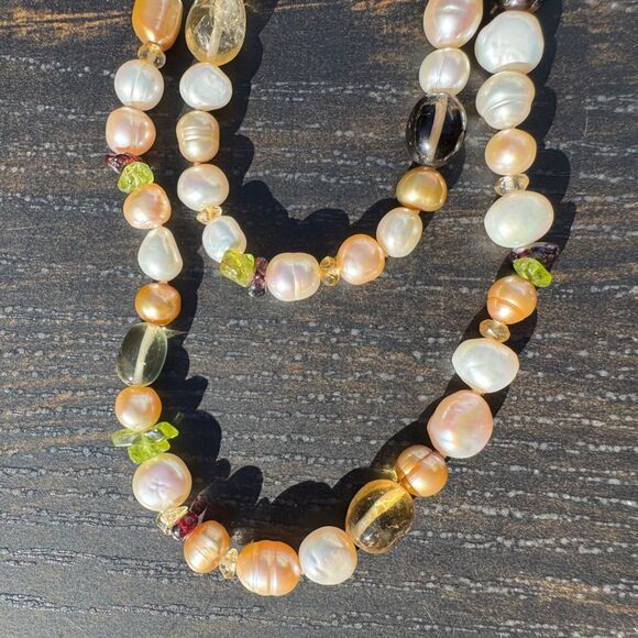 Honora 40" Freshwater Pearl & Gemstone Necklace w/ Earrings Citrine Smoky Quartz - Picture 16 of 16